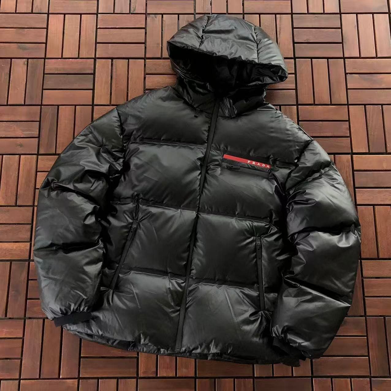 Prada Shiny Hooded Puffer Jacket — all colours