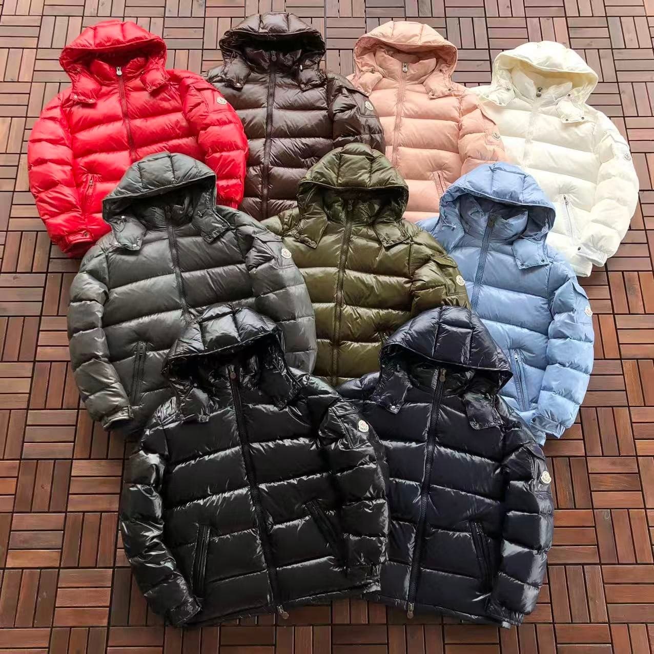 Moncler Shiny Hooded Puffer Jacket — all colours